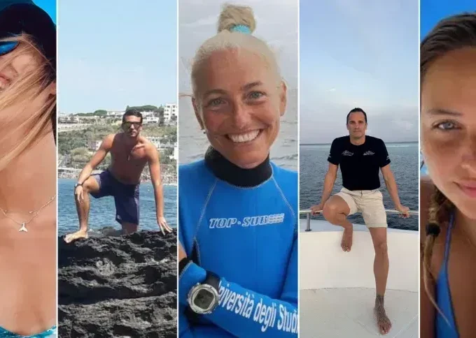 Da esquerda para a direita Muriel Oddenino, Federico Gualtieri, Monica Montefalcone, Gialunca Benedetti e Giorgia Sommacal, mergulhadores italianos que morreram nas Maldivas - Reprodução N1 Alagoas via Facebook/University of Genoa/Albatros Top Boat/Instagram
